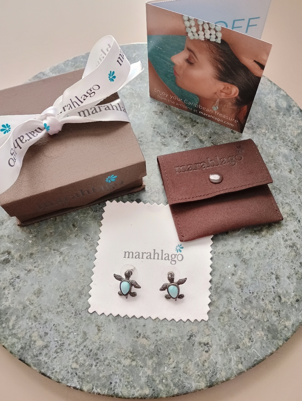 Marahlago Sea Turtle Larimar Stud Earrings Sterling Silver 'Antique Finish'